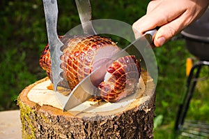 Pork ham baked on bbq