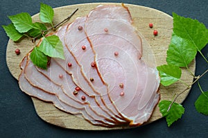 Pork ham slices on a cutting board