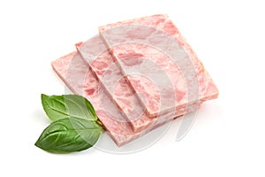 Pork ham slices isolated on white background