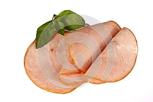 Pork ham slices isolated on white background