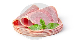 Pork ham slices on white background