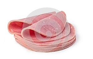 Pork ham slices on white background