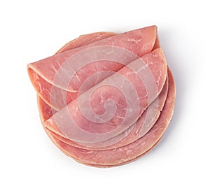 Pork ham slices on white background