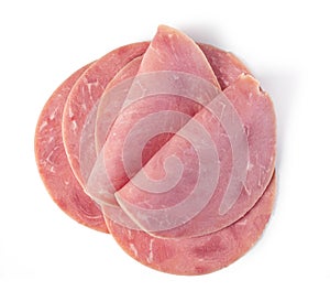 Pork ham slices on white background