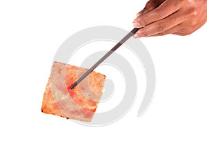 Pork ham slices on white background.