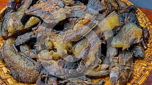 Pork jerky is preserved in the traditional way, namely by smoking it