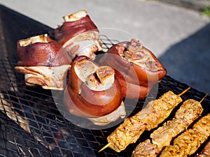 Pork knuckle grilling