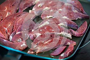 Pork liver on frying pan