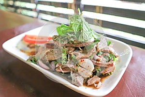 Pork liver salad or spicy Thai salad
