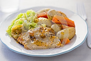 Pork loin with potato, carrot and cabbage