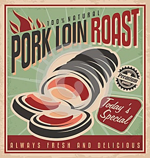 Pork loin roast retro poster design