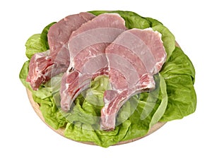 Pork meat on lettuce leaves