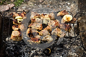 Pork meat roasting on the grill