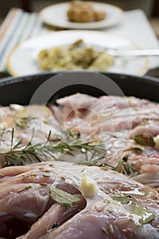 Pork meat to macerate with wine and aromatic herb