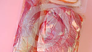 Pork meat. Vacuum packed meat close-up.Meat products. meat texture.