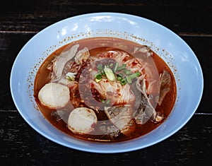 Pork meatball noodles, Tom Yum pork, spicy Thai food