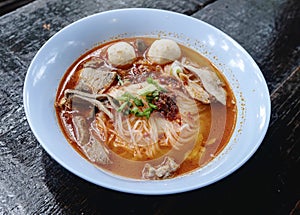 Pork meatball noodles, Tom Yum pork, spicy Thai food