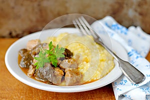 Pork and Mushroom Stew with Polenta