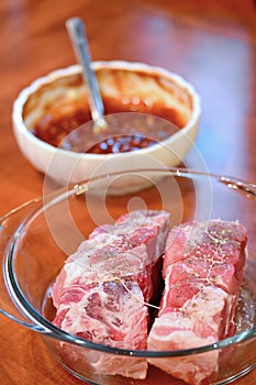 Pork necks ready for marinating