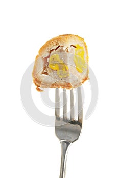 Pork pie on fork