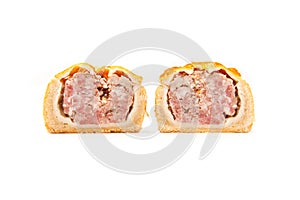 Pork pie isolated on a white studio background.