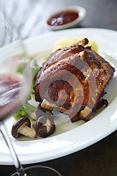 Pork rib grill and red wine