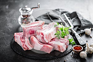 Pork ribs, raw meat