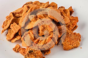 Pork rind favorite food in piedmonte italy, isolated on white.