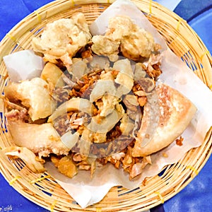 Pork rinds also known as chicharon or chicharrones, deep fried p