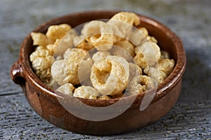 Pork rinds in a bowl