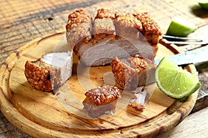pork rinds, pururuca fried pork skin, pork panceta brazilian food photo