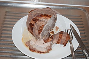 pork roast with two slices cut