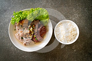 pork\'s entrails and blood jelly soup with rice photo