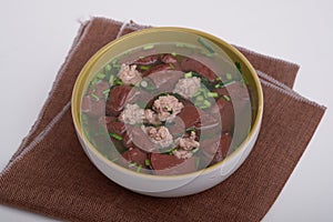 Pork`s Entrails and Blood Jelly Soup Pork blood soup Famous Asian Soup