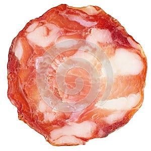 Pork Salami Slice Isolated on White Background