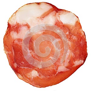 Pork Salami Slice Isolated on White Background