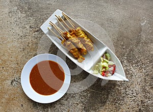 Pork satay,Grilled pork served with peanut sauce or sweet and sour sauce with