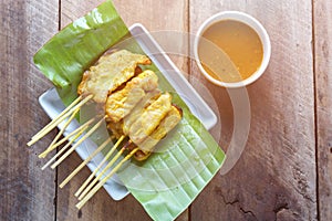 Pork satay,Grilled pork served with peanut sauce or sweet and sour sauce