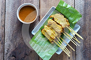 Pork satay,Grilled pork served with peanut sauce or sweet and sour sauce