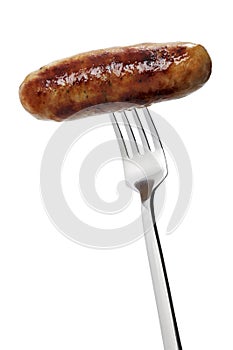 Pork sausage on fork