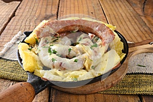 pork sausage packaged pork fried food with cheese and cassava topping healthy food