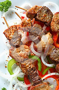 Pork shashlik with fresh veget