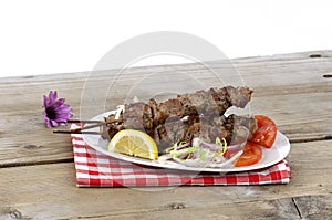 Pork souvlaki in a plate