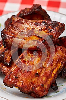 Pork spare ribs barbecued