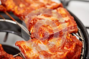 Pork spare ribs barbecued