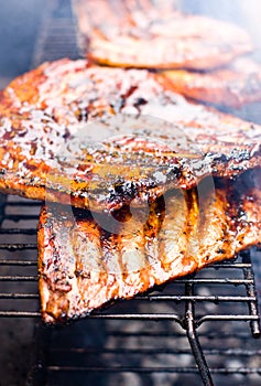 Pork spareribs on the grill