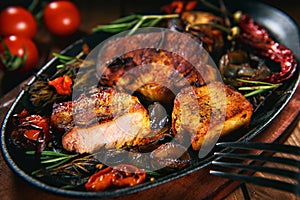 Pork steak with rosemary and tomatoes