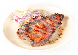 Pork Steak with Vegetables. Isolated on White Background