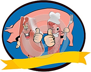 Pork sticker chop and salami that raise your thumb photo