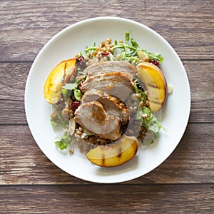 Pork Tenderloin with Grilled Peaches and Almond Wheatberry Salad